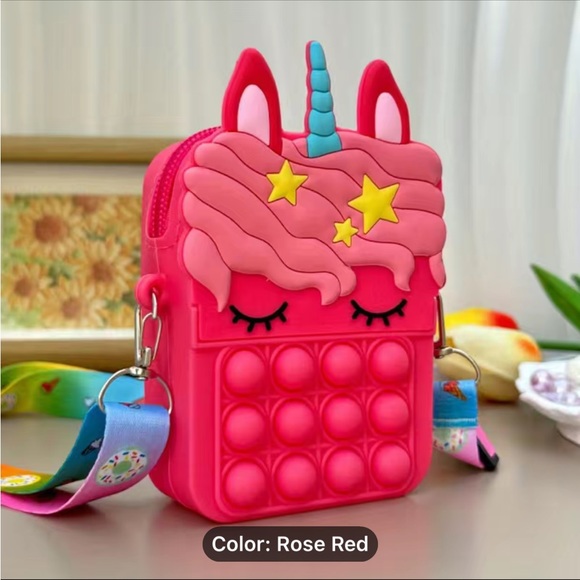 Girls S Silicone Cute Unicorn Messenger Bag Coin Purse Children's Pop Bag - Picture 6 of 7